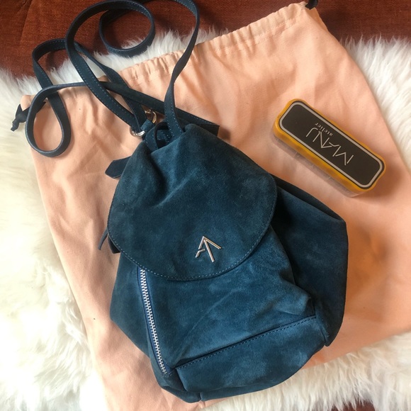Manu Atelier Suede Fernweh Backpack Bag In Pavone/Blue